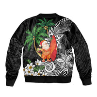 Polynesian Bomber Jacket Tropical Santa - Plumeria Black Vintage LT7 - Polynesian Pride