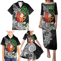 Polynesian Family Matching Puletasi and Hawaiian Shirt Tropical Santa - Plumeria Black Vintage