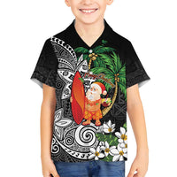 Polynesian Family Matching Summer Maxi Dress and Hawaiian Shirt Tropical Santa - Plumeria Black Vintage