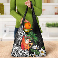 Polynesian Grocery Bag Tropical Santa - Plumeria Black Vintage