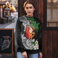 Polynesian Ugly Christmas Sweater Tropical Santa - Plumeria Black Vintage