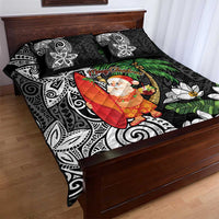 Polynesian Quilt Bed Set Tropical Santa - Plumeria Black Vintage