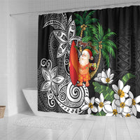 Polynesian Shower Curtain Tropical Santa - Plumeria Black Vintage LT7 - Polynesian Pride