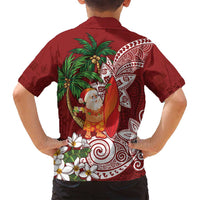 Polynesian Family Matching Puletasi and Hawaiian Shirt Tropical Santa - Plumeria Red Vintage