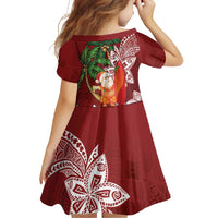 Polynesian Family Matching Short Sleeve Bodycon Dress and Hawaiian Shirt Tropical Santa - Plumeria Red Vintage