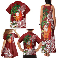 Polynesian Family Matching Tank Maxi Dress and Hawaiian Shirt Tropical Santa - Plumeria Red Vintage