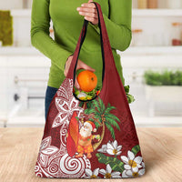 Polynesian Grocery Bag Tropical Santa - Plumeria Red Vintage