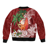 Polynesian Sleeve Zip Bomber Jacket Tropical Santa - Plumeria Red Vintage LT7 - Polynesian Pride