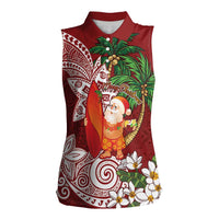 Polynesian Women Sleeveless Polo Shirt Tropical Santa - Plumeria Red Vintage LT7 Female Red - Polynesian Pride