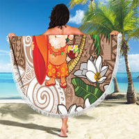 Polynesian Beach Blanket Tropical Santa - Plumeria Beige Vintage