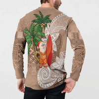Polynesian Button Sweatshirt Tropical Santa - Plumeria Beige Vintage