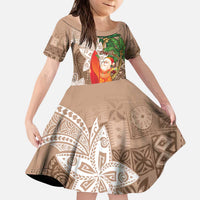 Polynesian Kid Short Sleeve Dress Tropical Santa - Plumeria Beige Vintage LT7 KID Beige - Polynesian Pride