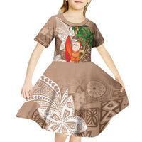 Polynesian Kid Short Sleeve Dress Tropical Santa - Plumeria Beige Vintage LT7 - Polynesian Pride