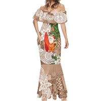 Polynesian Mermaid Dress Tropical Santa - Plumeria Beige Vintage LT7 - Polynesian Pride