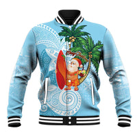 Polynesian Baseball Jacket Tropical Santa - Plumeria Turquoise Vintage LT7 Unisex Turquoise - Polynesian Pride