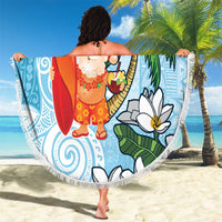 Polynesian Beach Blanket Tropical Santa - Plumeria Turquoise Vintage