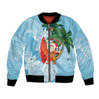 Polynesian Bomber Jacket Tropical Santa - Plumeria Turquoise Vintage LT7 Unisex Turquoise - Polynesian Pride