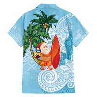 Polynesian Family Matching Puletasi and Hawaiian Shirt Tropical Santa - Plumeria Turquoise Vintage