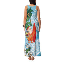 Polynesian Family Matching Tank Maxi Dress and Hawaiian Shirt Tropical Santa - Plumeria Turquoise Vintage