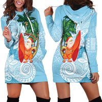 Polynesian Hoodie Dress Tropical Santa - Plumeria Turquoise Vintage