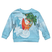 Polynesian Kid Ugly Christmas Sweater Tropical Santa - Plumeria Turquoise Vintage