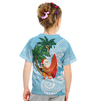 Polynesian Kid T Shirt Tropical Santa - Plumeria Turquoise Vintage LT7 - Polynesian Pride