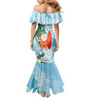 Polynesian Mermaid Dress Tropical Santa - Plumeria Turquoise Vintage LT7 - Polynesian Pride