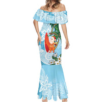 Polynesian Mermaid Dress Tropical Santa - Plumeria Turquoise Vintage LT7 - Polynesian Pride