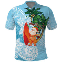 Polynesian Polo Shirt Tropical Santa - Plumeria Turquoise Vintage