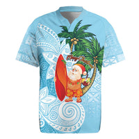 Polynesian Rugby Jersey Tropical Santa - Plumeria Turquoise Vintage