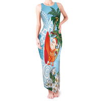 Polynesian Tank Maxi Dress Tropical Santa - Plumeria Turquoise Vintage LT7 Women Turquoise - Polynesian Pride