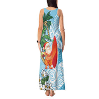 Polynesian Tank Maxi Dress Tropical Santa - Plumeria Turquoise Vintage LT7 - Polynesian Pride