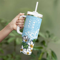 Polynesian Tumbler With Handle Tropical Santa - Plumeria Turquoise Vintage LT7 - Polynesian Pride