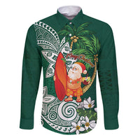 Polynesian Family Matching Long Sleeve Bodycon Dress and Hawaiian Shirt Tropical Santa - Plumeria Green Vintage LT7 Dad's Shirt - Long Sleeve Green - Polynesian Pride