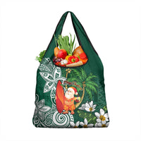 Polynesian Grocery Bag Tropical Santa - Plumeria Green Vintage