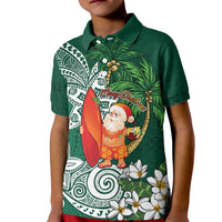 Polynesian Kid Polo Shirt Tropical Santa - Plumeria Green Vintage LT7 Kid Green - Polynesian Pride