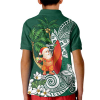 Polynesian Kid Polo Shirt Tropical Santa - Plumeria Green Vintage LT7 - Polynesian Pride