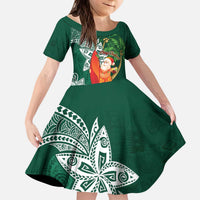 Polynesian Kid Short Sleeve Dress Tropical Santa - Plumeria Green Vintage LT7 KID Green - Polynesian Pride