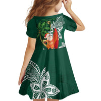 Polynesian Kid Short Sleeve Dress Tropical Santa - Plumeria Green Vintage LT7 - Polynesian Pride