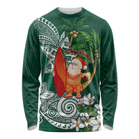 Polynesian Long Sleeve Shirt Tropical Santa - Plumeria Green Vintage LT7 Unisex Green - Polynesian Pride