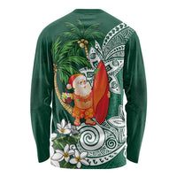 Polynesian Long Sleeve Shirt Tropical Santa - Plumeria Green Vintage LT7 - Polynesian Pride