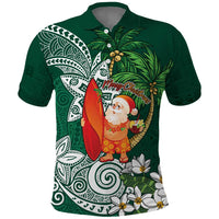 Polynesian Polo Shirt Tropical Santa - Plumeria Green Vintage