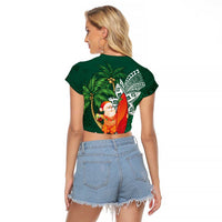 Polynesian Raglan Cropped T Shirt Tropical Santa - Plumeria Green Vintage LT7 - Polynesian Pride