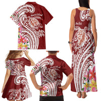 Aloha Hawaii Island Personalized Family Matching Tank Maxi Dress and Hawaiian Shirt Crimson Dreamy Turtle
