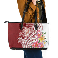 Aloha Hawaii Island Personalized Leather Tote Bag Crimson Dreamy Turtle