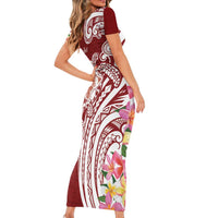 Aloha Hawaii Island Personalized Short Sleeve Bodycon Dress Crimson Dreamy Turtle