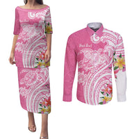Aloha Maui Island Personalized Couples Matching Puletasi and Long Sleeve Button Shirt Rose Dreamy Turtle