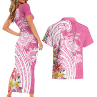 Aloha Maui Island Personalized Couples Matching Short Sleeve Bodycon Dress and Hawaiian Shirt Rose Dreamy Turtle LT7 - Polynesian Pride