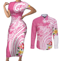 Aloha Maui Island Personalized Couples Matching Short Sleeve Bodycon Dress and Long Sleeve Button Shirt Rose Dreamy Turtle LT7 Rose Pink - Polynesian Pride