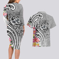 Aloha Kahoolawe Island Personalized Couples Matching Long Sleeve Bodycon Dress and Hawaiian Shirt Ashen Dreamy Turtle